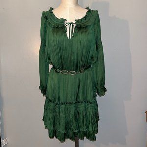 STUNNING GREEN TIERED SATIN DRESS SMALL